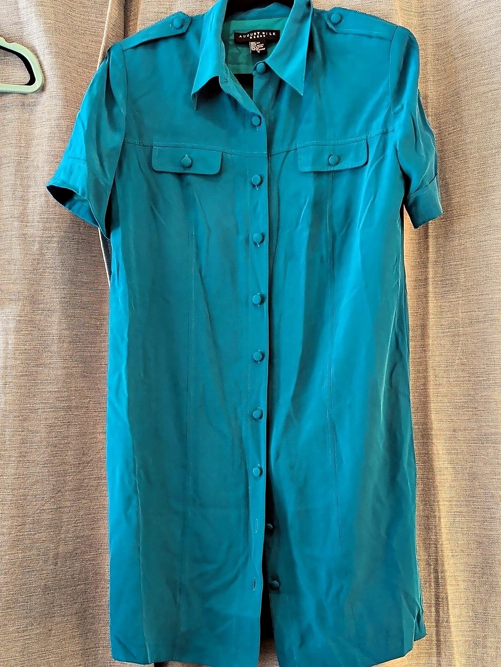 August Silk Shirt Dress in Blue Size 12 Like New